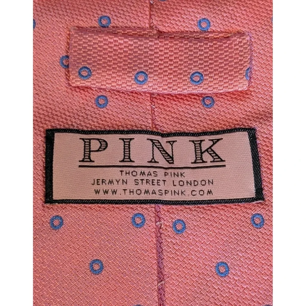 Thomas Pink Tie Silk Neck Polka Dots Blue Circles Textured Mens Necktie Morocco